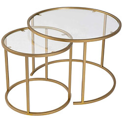 Hanah Home Ensemble de 2 tables gigognes rondes en métal et verre Aurum doré verre transparent.