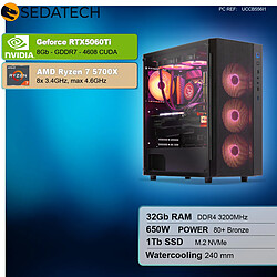Sedatech PC Gamer Compact • AMD Ryzen 7 5700X • RTX5060Ti • 32Go RAM • 1To SSD M.2 • sans OS
