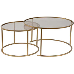 Hanah Home Ensemble de 2 tables gigognes rondes en métal et verre Auruma doré avec verre bronze.