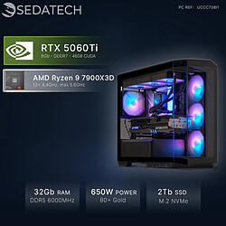 Sedatech PC Gamer, AMD Ryzen 9 7900X3D, RTX5060Ti, 32Go DDR5, 2To SSD, sans OS