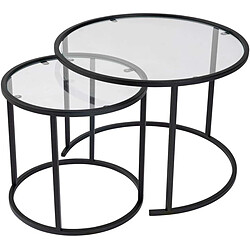 Hanah Home Ensemble de 2 tables gigognes rondes en métal et verre Aurum noir avec verre transparent.