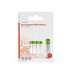 Nedis Pack de 4 Piles Rechargeables NiMH-AAA 1.2V DC 950mAh Préchargées