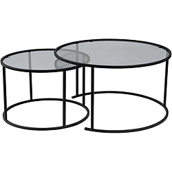 Hanah Home Ensemble de 2 tables gigognes rondes en métal et verre Auruma noir avec verre gris.