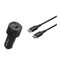 Greene Chargeur voiture capacité 30W 2 port USB et USB-C avec câble USB-C Noir
