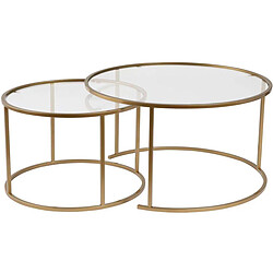 Hanah Home Ensemble de 2 tables gigognes rondes en métal et verre Auruma doré verre transparent.