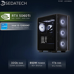 Sedatech PC Gamer, Intel i5-12600KF, RTX5060Ti, 32Go RAM, 1To SSD, sans OS