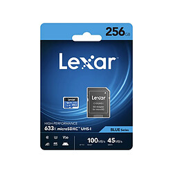 Lexar Carte Mémoire microSDXC 256Go 633x V30 4K 100Mb/s avec Adaptateur SD Noir / Bleu