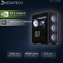 Sedatech PC Gamer, AMD Ryzen 9 7900X3D, RTX5060Ti, 32Go DDR5, 2To SSD, sans OS