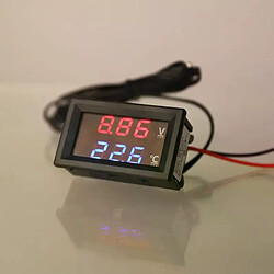 Jauge de tension et température - Voltmètre thermomètre pour voiture Voltmètre de voiture - Indique tension d'alimentation et température - pour voitures 12V/24V - Double afficheur