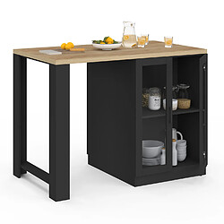 Idmarket Ilot LINO 120 cm noir et hetre pas cher