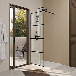 Aurlane Paroi de Douche Serigraphie Brique 70x195cm - Verre Anticalcaire 8mm - Profilé Noir Mat