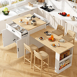 Roomfitters Table Haute Extensible Avec Rangement, 2 Tiroirs, 2 Compartiments, Îlot De Cuisine, Blanc