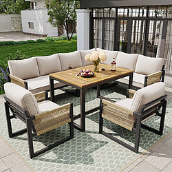 Roomfitters Ensemble Salle Manger Jardin, 7-8 Personnes, Mobilier Moderne, Résistant, Balcon Terrasse, Beige
