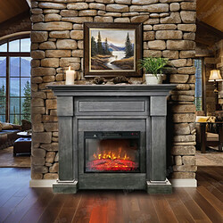 Electric Sun Cheminée électrique design ElectricSun MONTENEGRO Gris, avec effet sonore, 3 couleurs, avec App, L127xH107cm pas cher