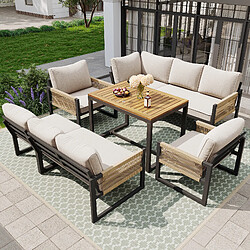 Roomfitters Ensemble Salle Manger Jardin, 7-8 Personnes, Mobilier Moderne, Résistant, Balcon Terrasse, Beige
