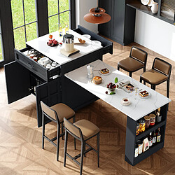 Roomfitters Bar Table Extensible Avec Rangement, 2 Tiroirs, 4 Compartiments, Îlot De Cuisine Extensible, Noir 