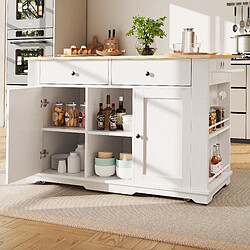 Roomfitters Îlot De Cuisine Avec Multiprises, Chariot De Service Multifonction, Finition Bois, Blanc+Naturel