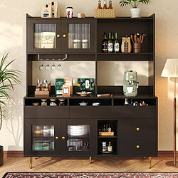 Roomfitters Armoire Haute Avec Porte En Verre, Étagère À Verres À Vin, Rangement Multicouche, Noir