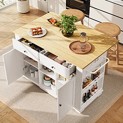 Roomfitters Îlot De Cuisine Avec Multiprises, Chariot De Service Multifonction, Finition Bois, Blanc+Naturel