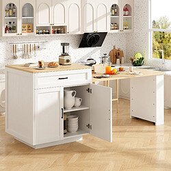 Roomfitters Table Haute Extensible Avec Rangement, 2 Tiroirs, 2 Compartiments, Îlot De Cuisine, Blanc