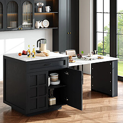 Avis Roomfitters Bar Table Extensible Avec Rangement, 2 Tiroirs, 4 Compartiments, Îlot De Cuisine Extensible, Noir