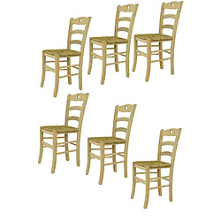 T M C S Tommychairs - Set 6 chaises CUORE, structure en bois de hêtre poli, non traité, 100% naturel et assise en paille
