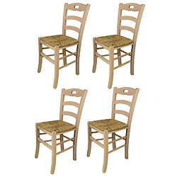 T M C S Tommychairs - Set 4 chaises SAVOIE en bois de hêtre poli, non traité, 100% naturel, assise en paille