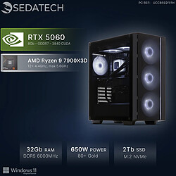 Sedatech PC Gamer, AMD Ryzen 9 7900X3D, RTX5060, 32Go DDR5, 2To SSD, Win 11