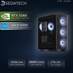 Sedatech PC Gamer, Intel i5-14400F, RTX5060, 32Go DDR5, 2To SSD, sans OS