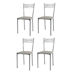 T M C S Tommychairs - Set 4 chaises Elegance structure en acier peindré alluminium, assise revêtue en cuir artificiel gris clair