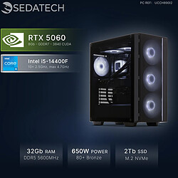 Sedatech PC Gamer, Intel i5-14400F, RTX5060, 32Go DDR5, 2To SSD, sans OS