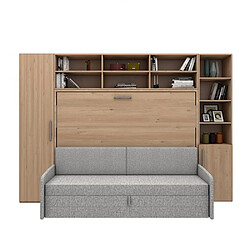 Inside 75 Ensemble lit escamotable horizontal canapé armoire surmeuble armoire demi-porte MULTIMO couchage 140x200cm chêne