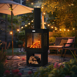 ML-Design Cheminée de jardin poêle de terrasse foyer d'extérieur 128x40 cm noir en acier pas cher