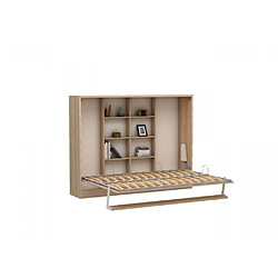 Inside 75 Ensemble lit escamotable horizontal canapé armoire surmeuble armoire demi-porte MULTIMO couchage 140x200cm chêne