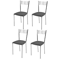 T M C S Tommychairs - Set 4 chaises Elegance structure en acier chromé, assise revêtue en cuir artificiel gris foncé