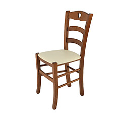 T M C S Tommychairs - Chaise CUORE structure en hêtre peindré en noyer clair, assise revêtue en cuir artificiel couleur ivoire