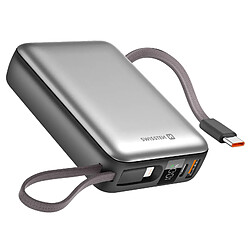 Swissten Batterie Externe 20000mAh avec Câbles USB-C et Lightning Compacte Argent