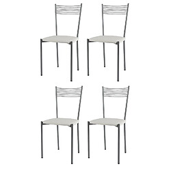 T M C S Tommychairs - Set 4 chaises Elegance structure en acier peindré alluminium, assise revêtue en cuir artificiel blanc