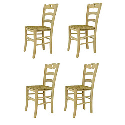 T M C S Tommychairs - Set 4 chaises CUORE, structure en bois de hêtre poli, non traité, 100% naturel et assise en paille