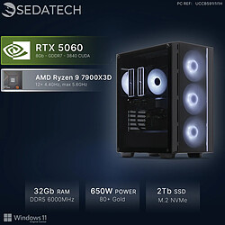 Sedatech PC Gamer, AMD Ryzen 9 7900X3D, RTX5060, 32Go DDR5, 2To SSD, Win 11