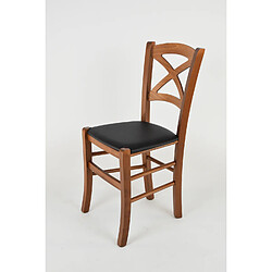 T M C S Tommychairs - Set 6 chaises CROSS structure en hêtre peindré en noyer clair, assise revêtue en cuir artificiel noir