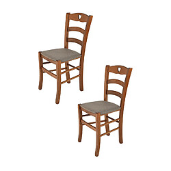T M C S Tommychairs -Set 2 Chaises CUORE structure en hêtre peindré en noyer clair, assise revêtue en tissu couleur chevreuil