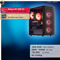 Sedatech PC Gamer Compact • AMD Ryzen 7 5700X • RX 7800 XT • 32Go RAM • 1To SSD M.2 • sans OS