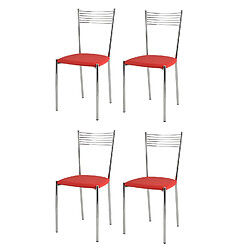T M C S Tommychairs - Set 4 chaises Elegance structure en acier chromé, assise revêtue en cuir artificiel rouge