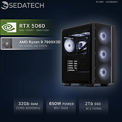 Sedatech PC Gamer, AMD Ryzen 9 7900X3D, RTX5060, 32Go DDR5, 2To SSD, sans OS