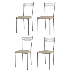 T M C S Tommychairs - Set 4 chaises Elegance structure en acier peindré alluminium, assise revêtue en cuir artificiel lin