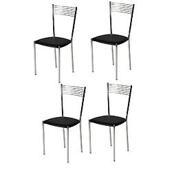 T M C S Tommychairs - Set 4 chaises Elegance structure en acier chromé, assise revêtue en cuir artificiel noir