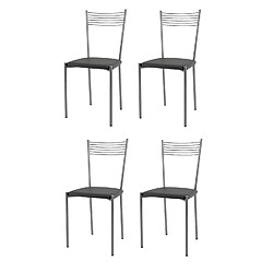 T M C S Tommychairs - Set 4 chaises Elegance structure en acier peindré alluminium, assise revêtue en cuir artificiel gris foncé