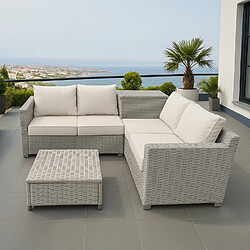 Concept Usine Salon de jardin d'angle 4 places en résine tressée avec coffre de rangement gris et beige ABACOS