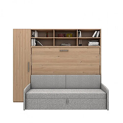 Inside 75 Ensemble lit escamotable horizontal canapé armoire surmeuble MULTIMO couchage 140x200cm chêne